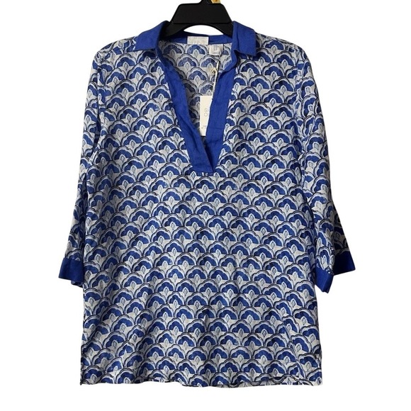 Sigrid Olsen Tops - NWT Sigrid Olsen Womens Blue 3/4 Sleeve Linen Top Blouse‎ Shirt Size Medium